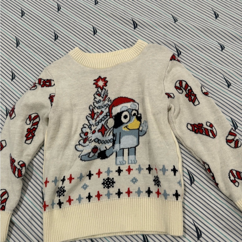 Holiday Penguin Sweater with Candy Cane Design